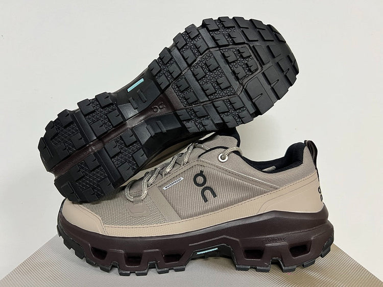 On Cloudrock Low Waterproof Hiking Shoes in Taupe / Beige