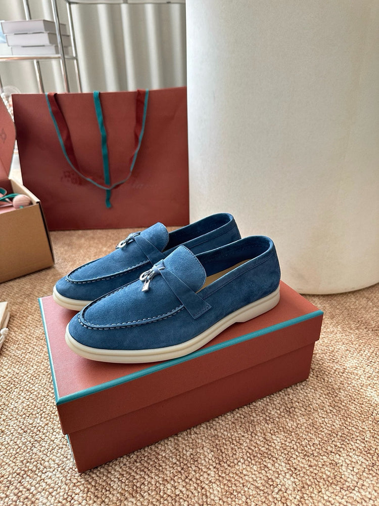 Women Loro Piana Summer Charms Walk Suede Loafers - Denim Blue