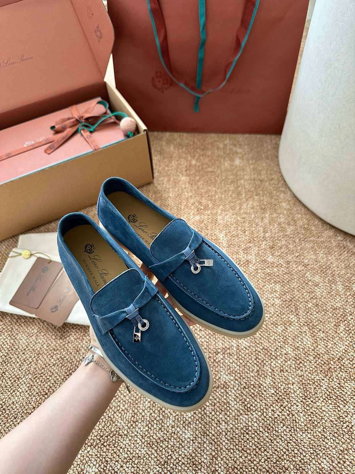 Women Loro Piana Summer Charms Walk Suede Loafers - Denim Blue