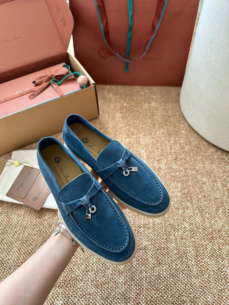 Women Loro Piana Summer Charms Walk Suede Loafers - Denim Blue
