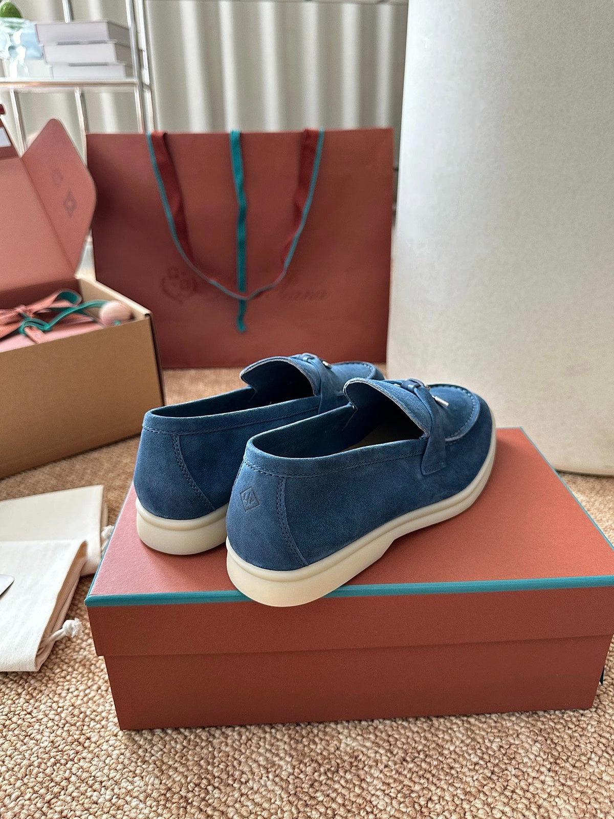 Women Loro Piana Summer Charms Walk Suede Loafers - Denim Blue