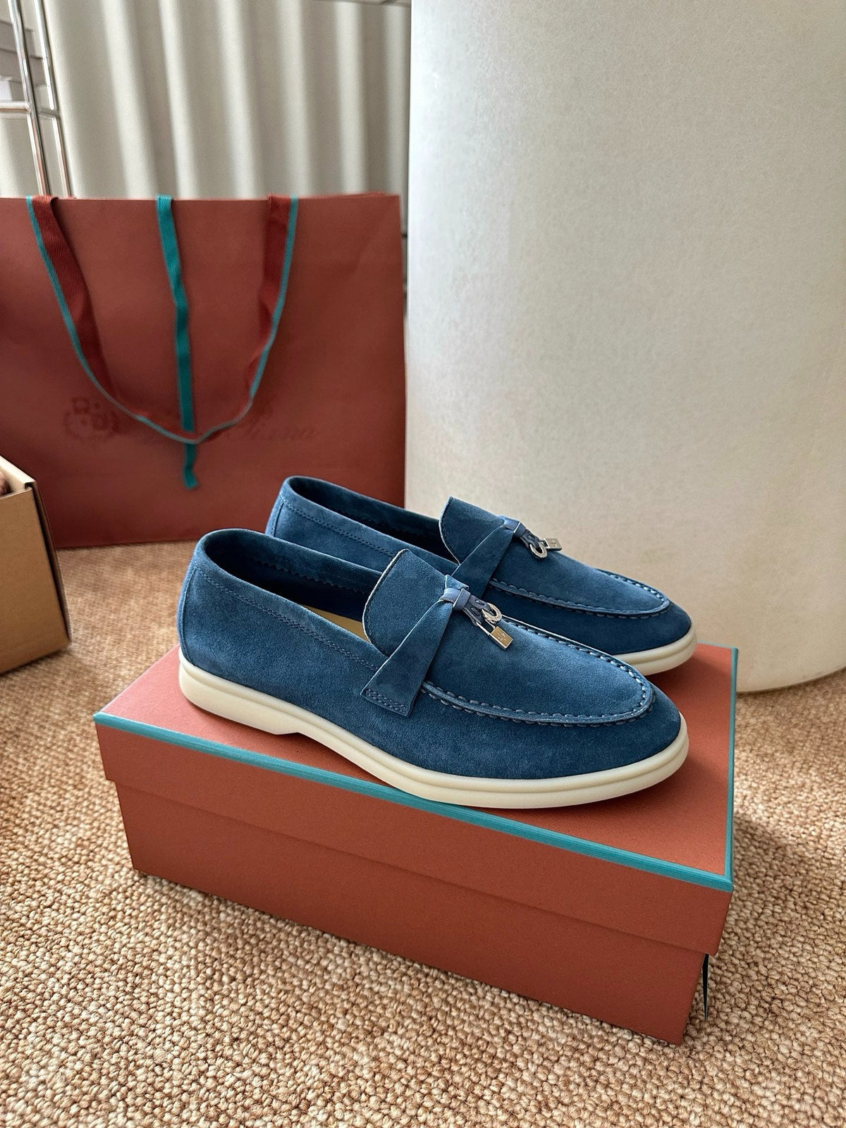 Women Loro Piana Summer Charms Walk Suede Loafers - Denim Blue