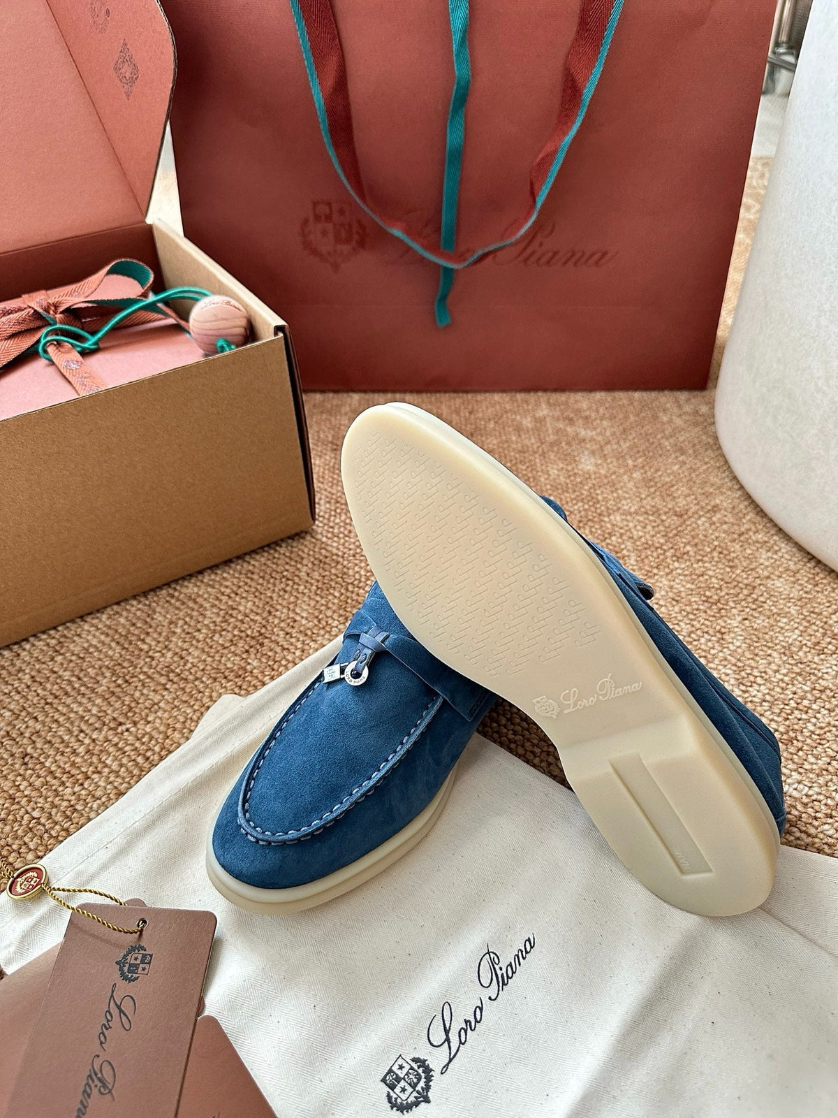 Women Loro Piana Summer Charms Walk Suede Loafers - Denim Blue