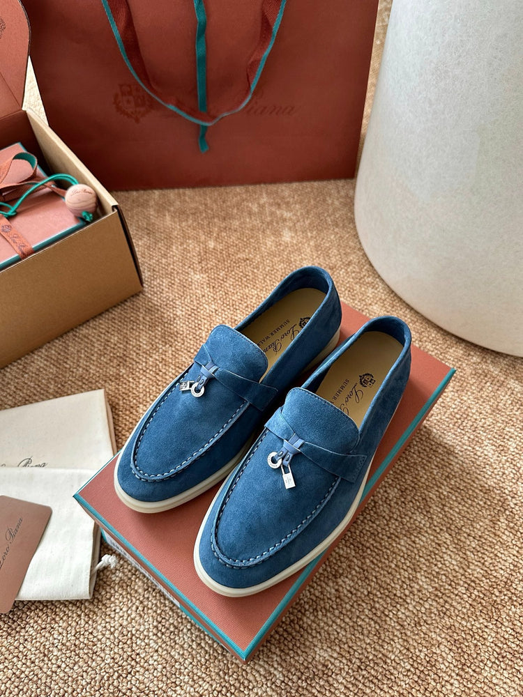 Women Loro Piana Summer Charms Walk Suede Loafers - Denim Blue