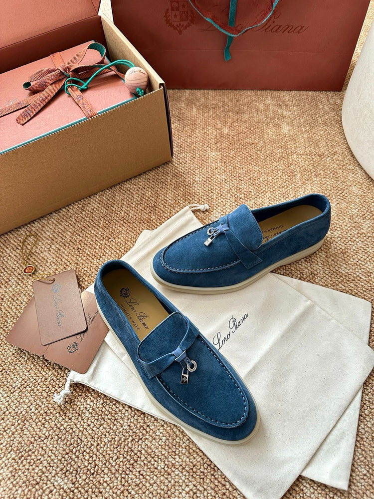Women Loro Piana Summer Charms Walk Suede Loafers - Denim Blue