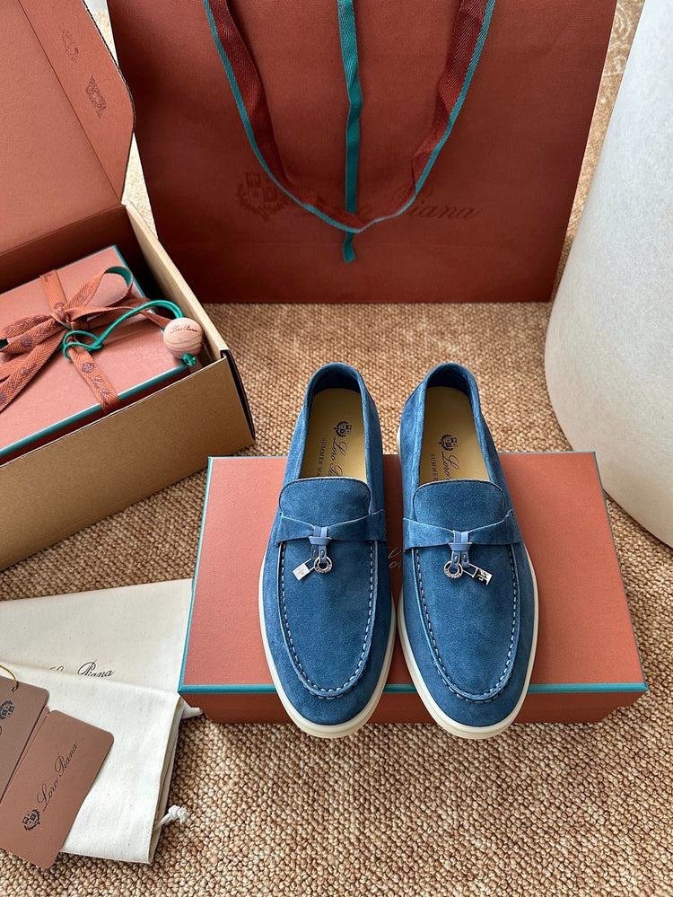 Women Loro Piana Summer Charms Walk Suede Loafers - Denim Blue