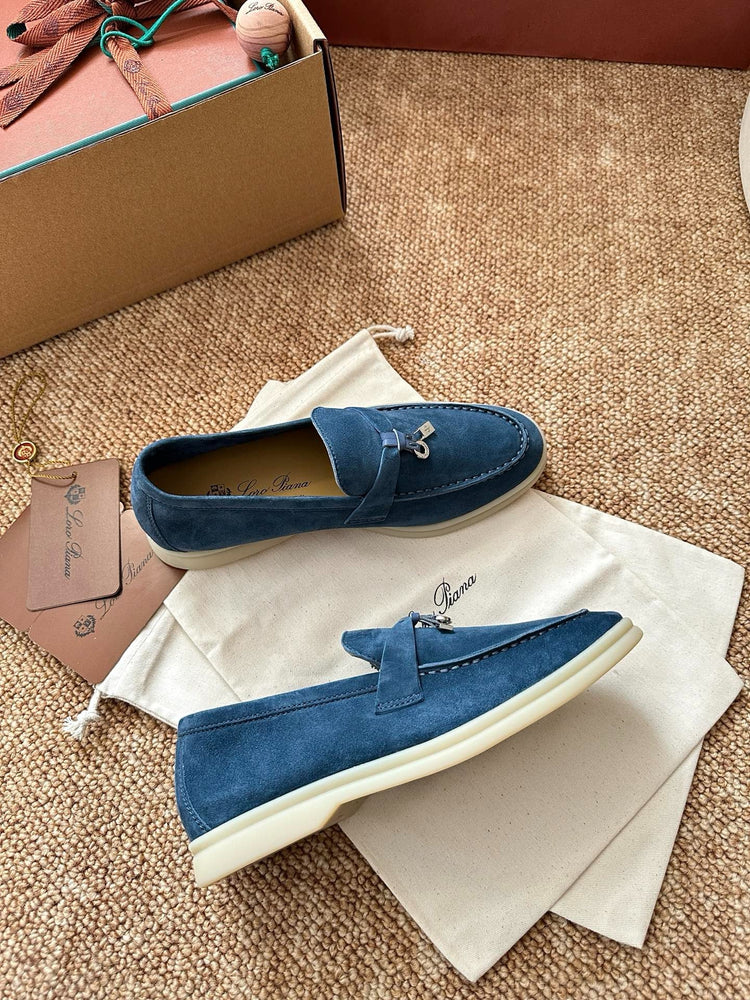 Women Loro Piana Summer Charms Walk Suede Loafers - Denim Blue