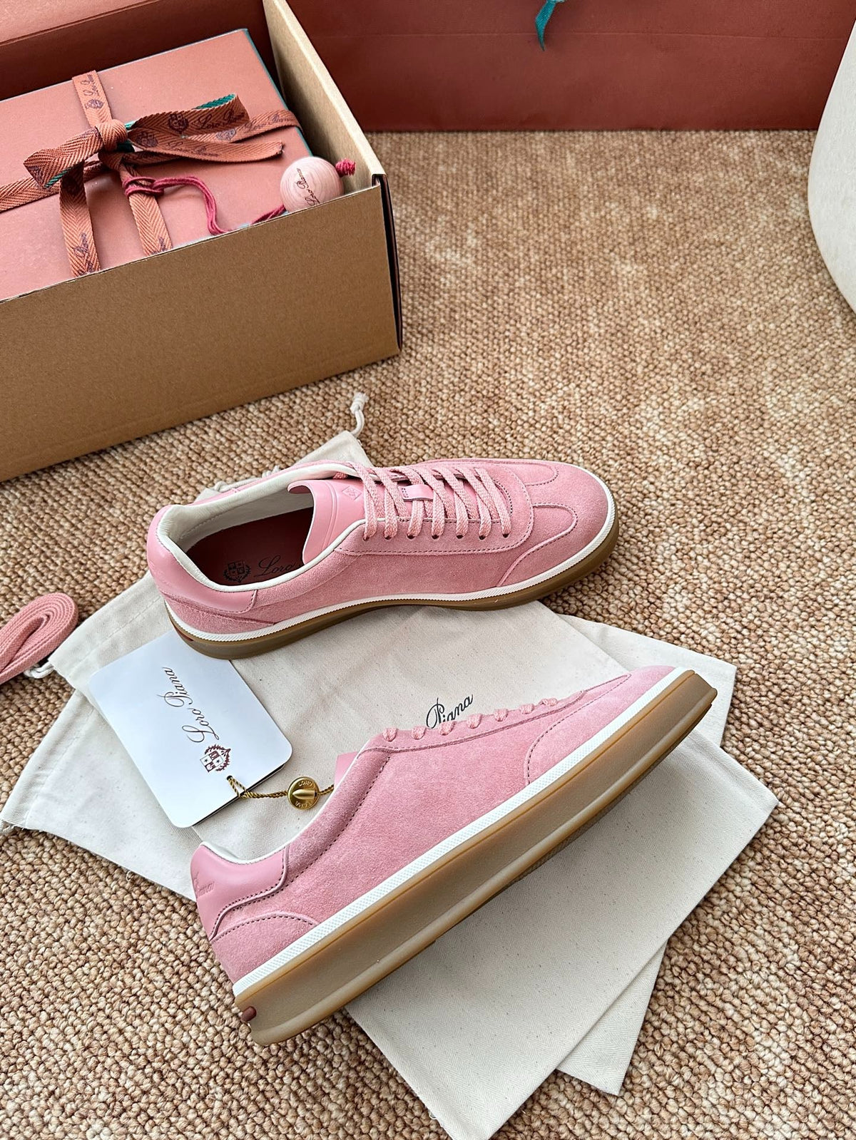 Women Loro Piana Suede Low-Top Sneakers - Rose Pink