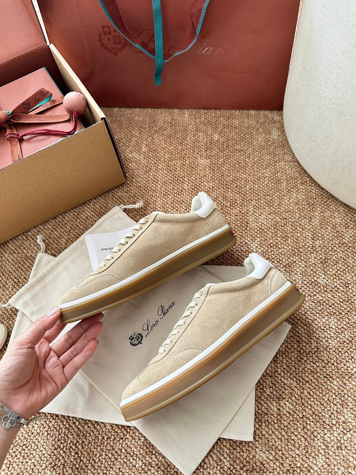 Women Loro Piana Suede Low-Top Sneakers - Sand Beige