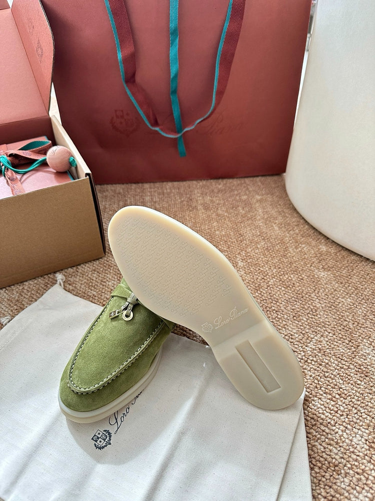 Women Light Green Suede Slip-On Mules, Loro Piana Style