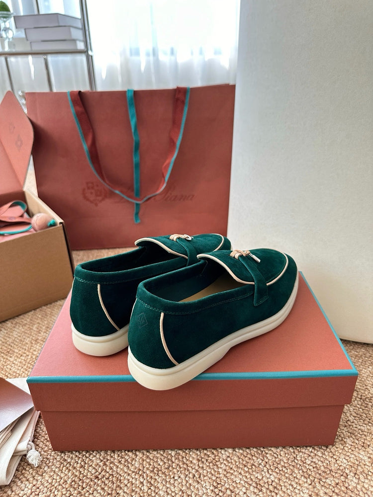 Women Loro Piana Summer Charms Walk Suede Loafers - Deep Emerald Green