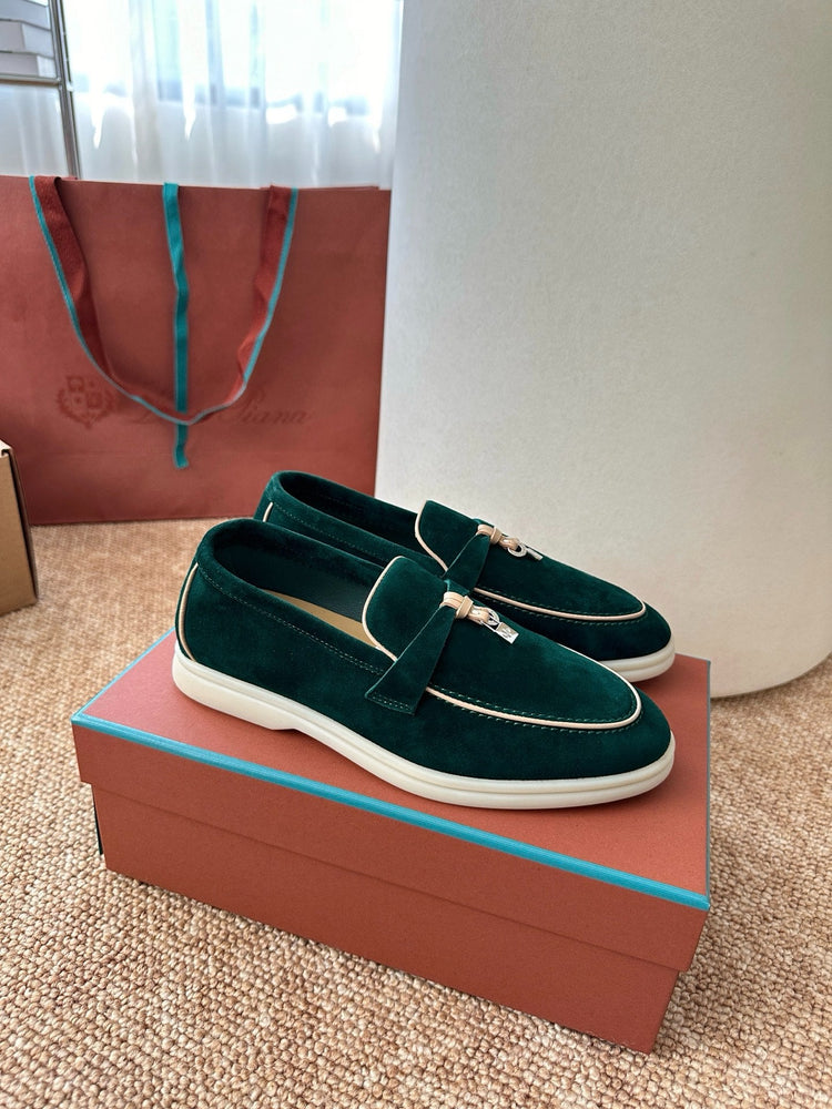 Women Loro Piana Summer Charms Walk Suede Loafers - Deep Emerald Green
