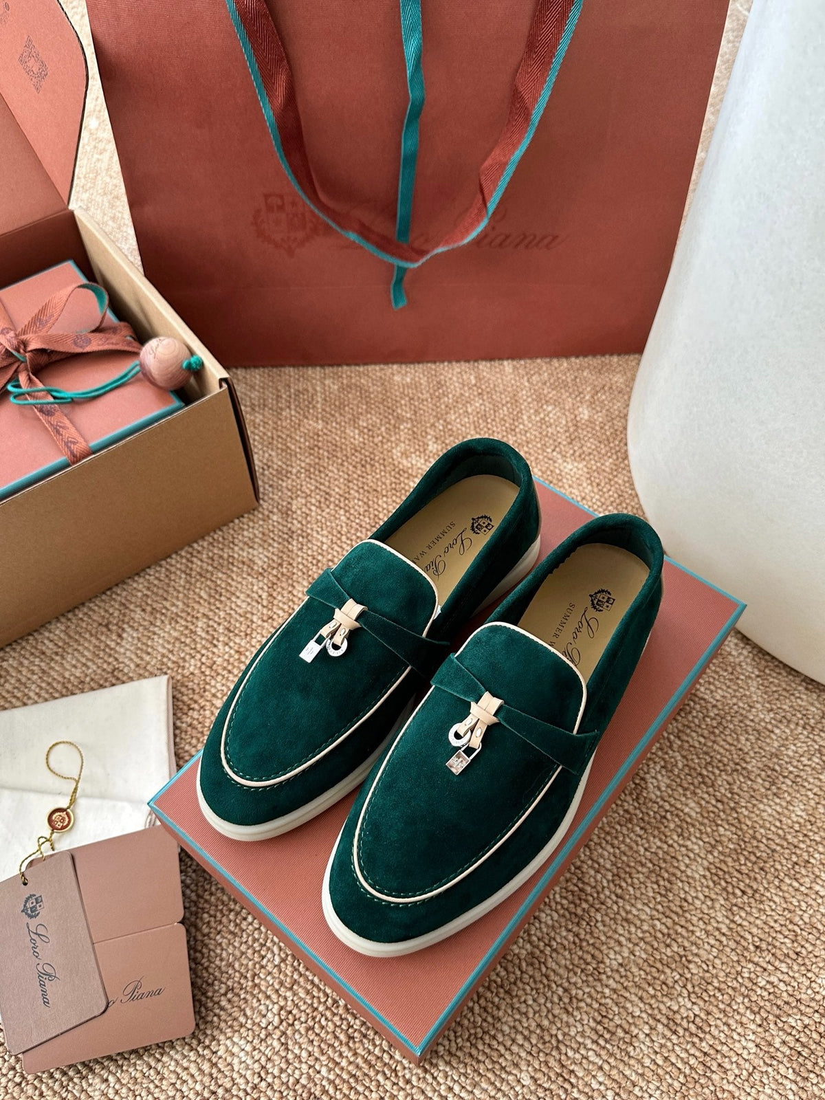 Women Loro Piana Summer Charms Walk Suede Loafers - Deep Emerald Green