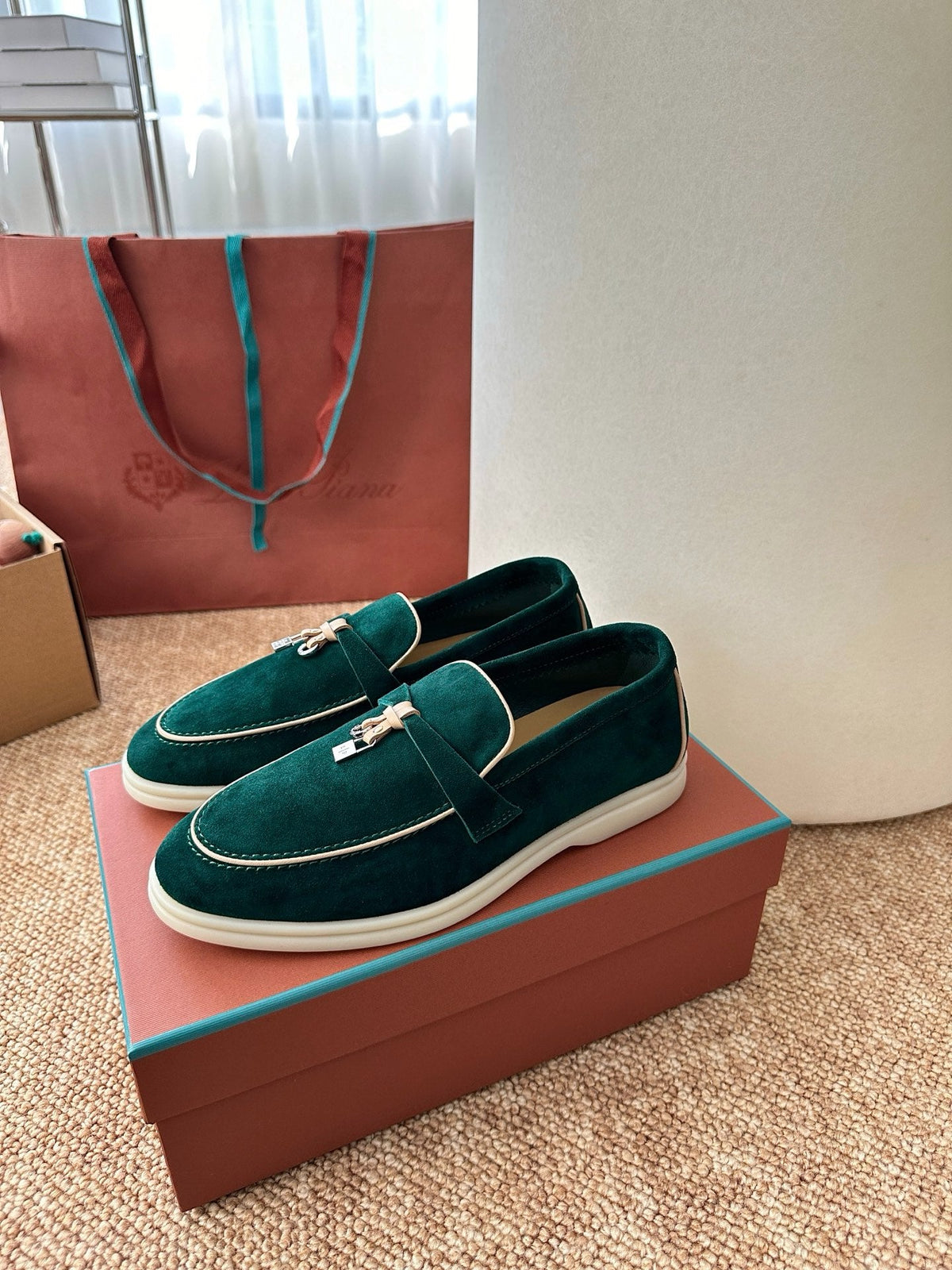Women Loro Piana Summer Charms Walk Suede Loafers - Deep Emerald Green