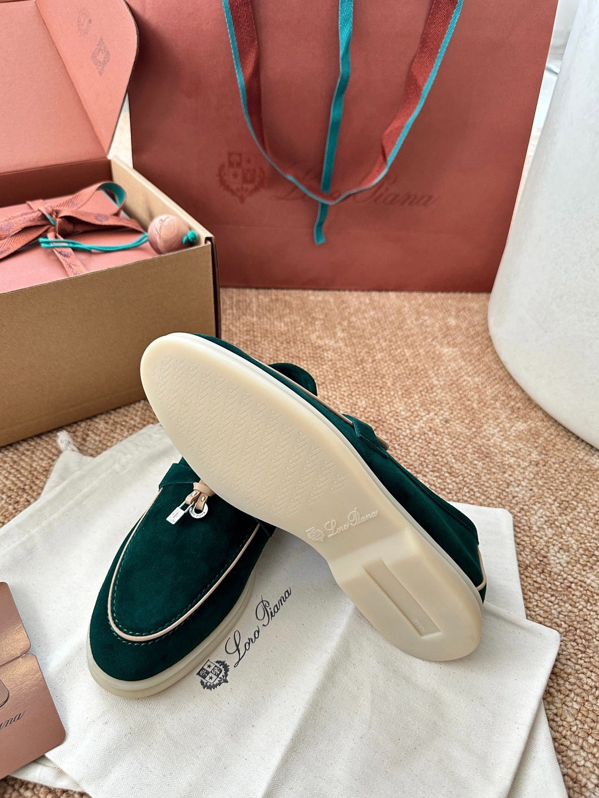 Women Loro Piana Summer Charms Walk Suede Loafers - Deep Emerald Green