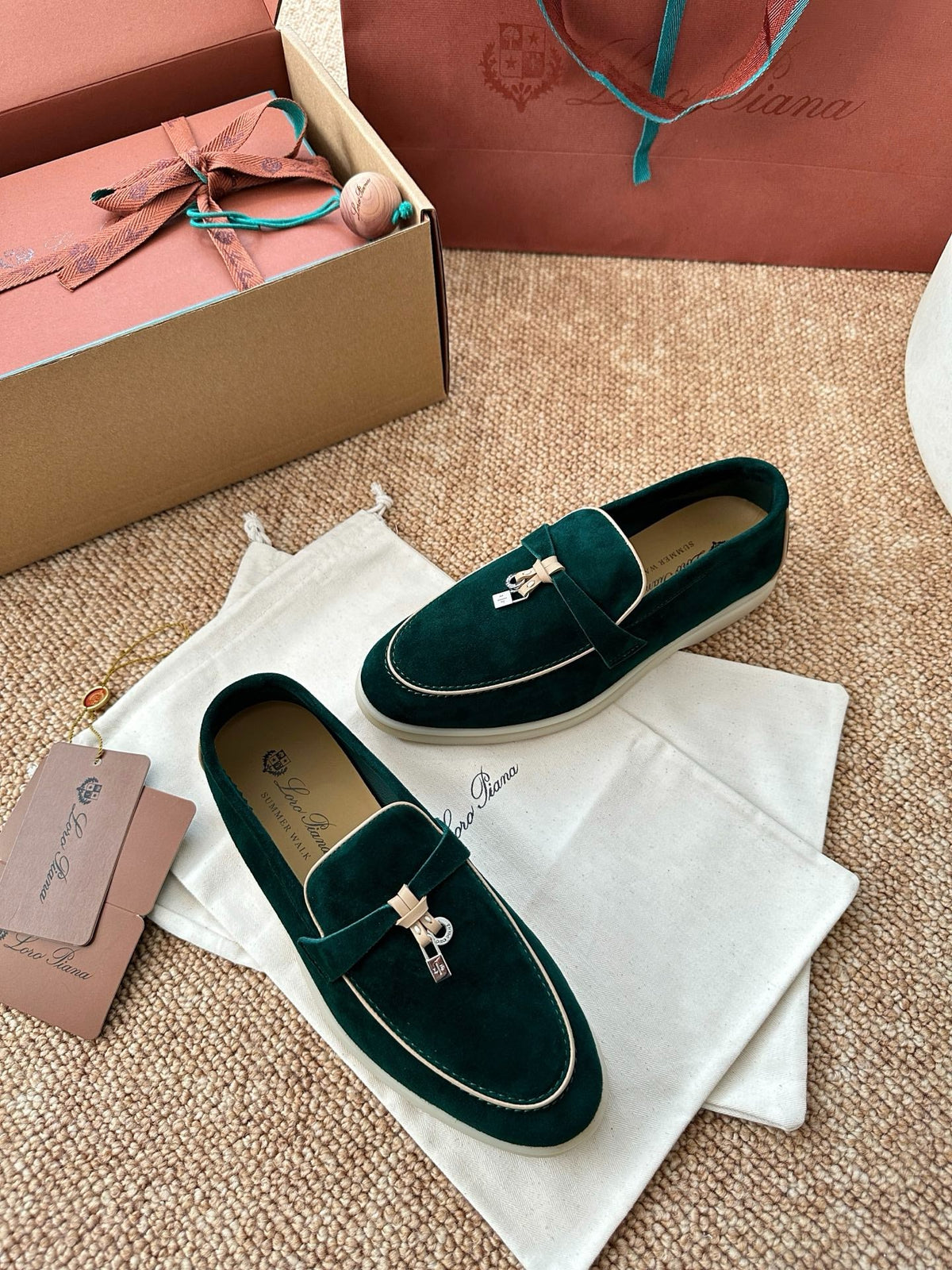 Women Loro Piana Summer Charms Walk Suede Loafers - Deep Emerald Green
