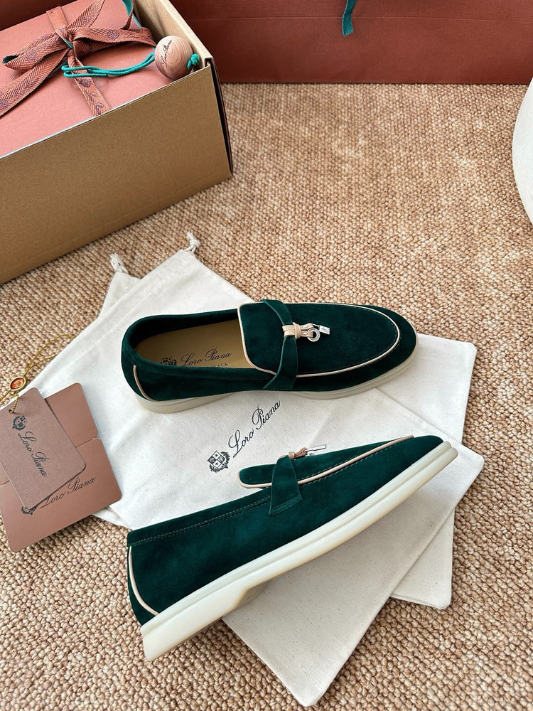 Women Loro Piana Summer Charms Walk Suede Loafers - Deep Emerald Green