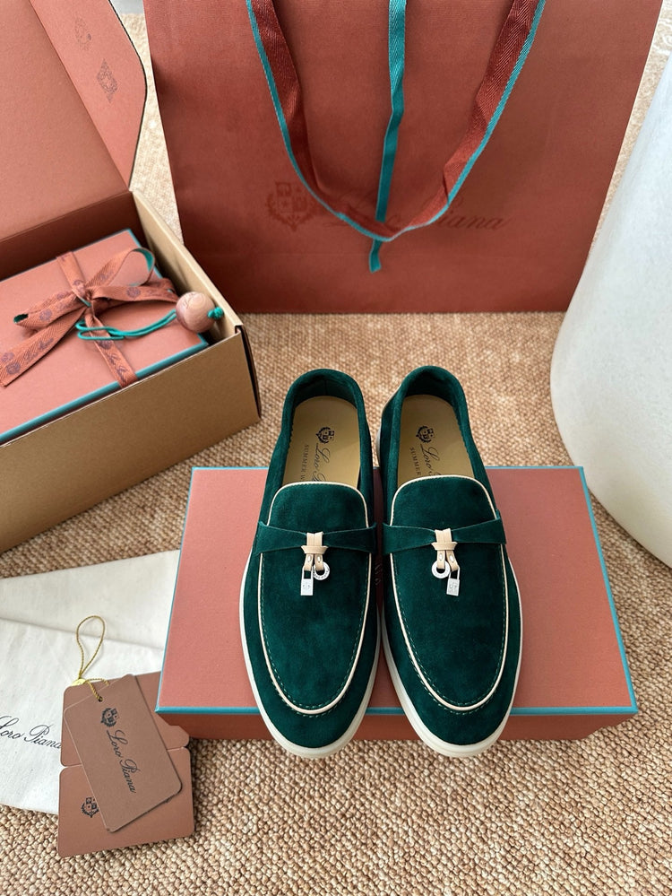 Women Loro Piana Summer Charms Walk Suede Loafers - Deep Emerald Green
