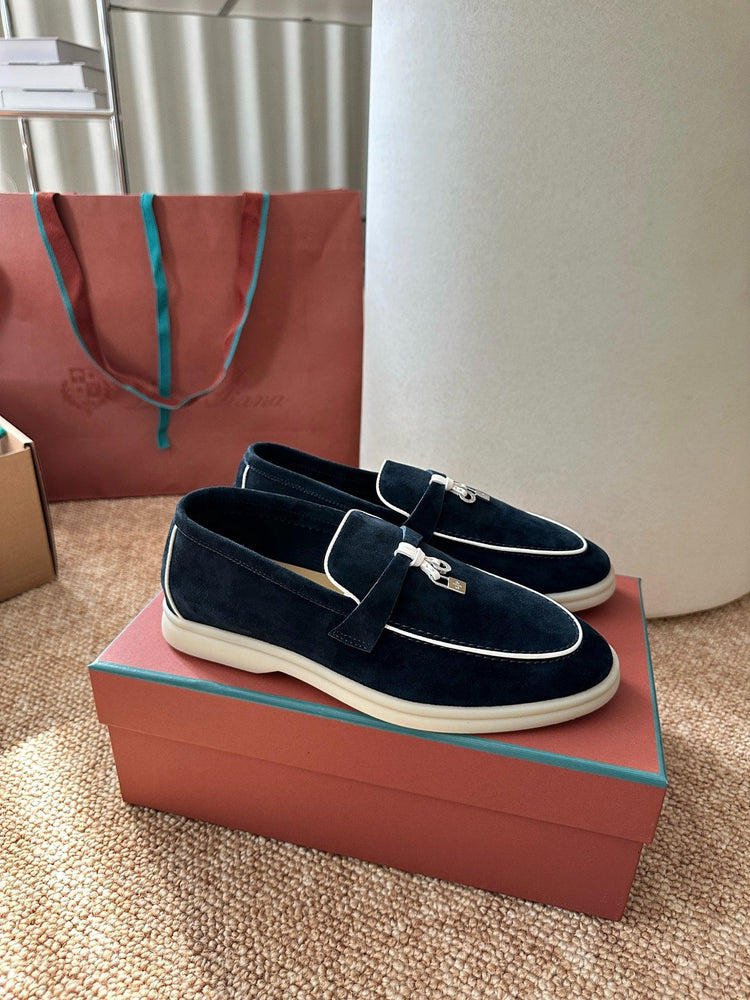 Women Loro Piana Summer Charms Walk Suede Loafers - Navy Blue