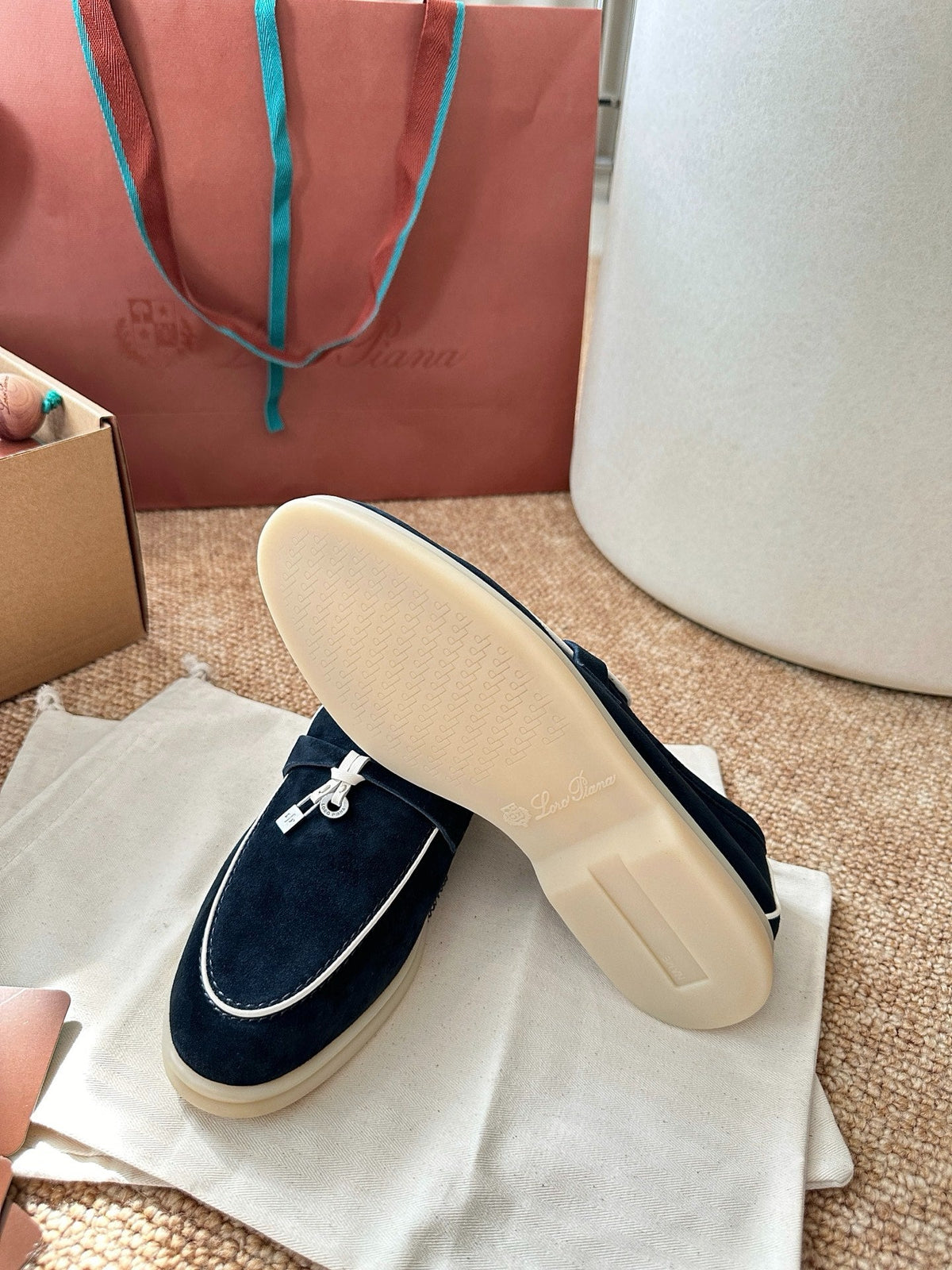 Women Loro Piana Summer Charms Walk Suede Loafers - Navy Blue