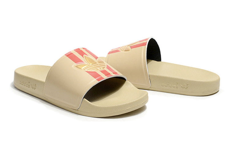 Adidas Originals Adilette Sand Beige/Red/Gold Trefoil Slide Sandals GX6970