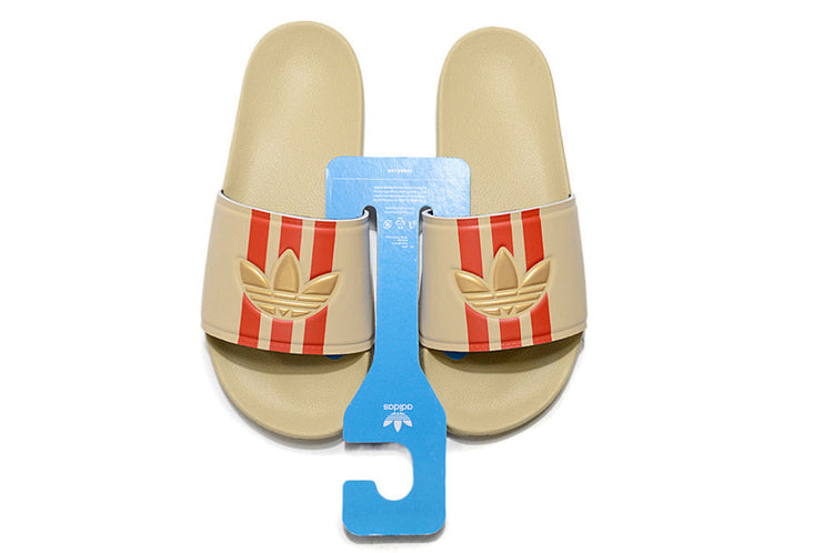 Adidas Originals Adilette Sand Beige/Red/Gold Trefoil Slide Sandals GX6970
