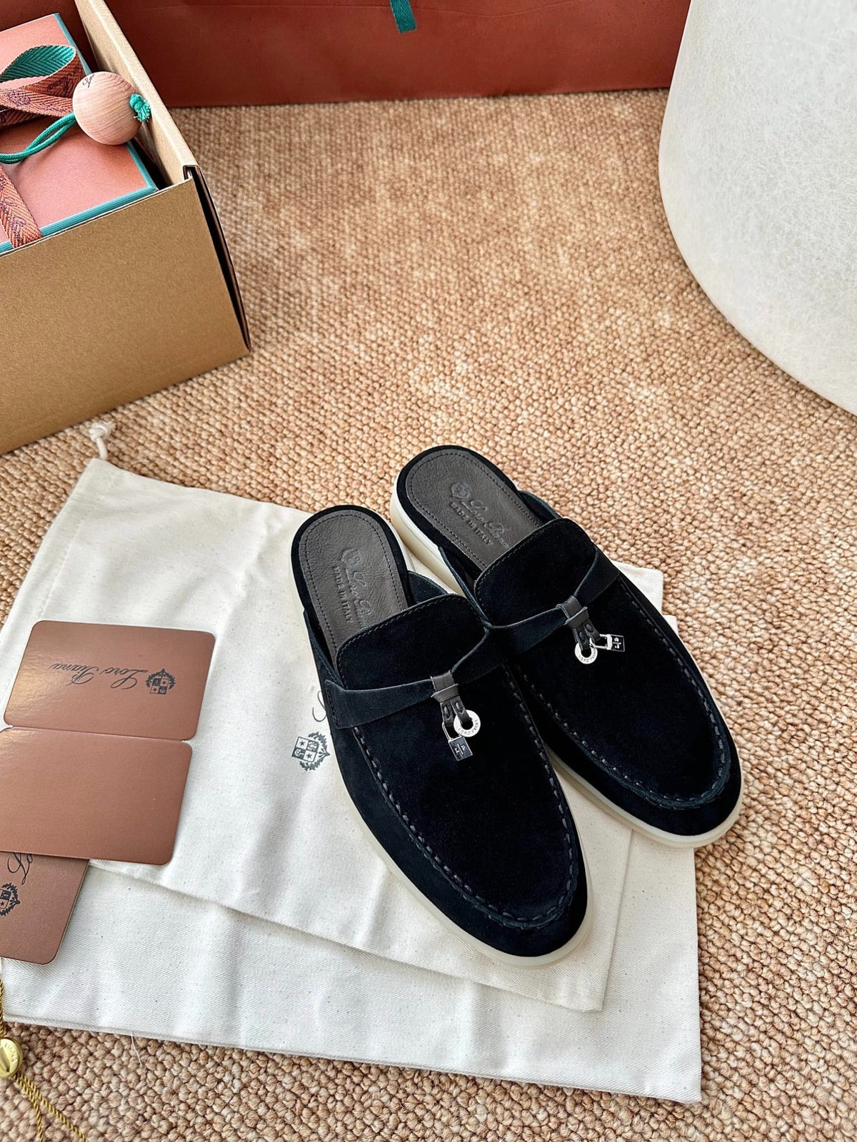 Women Loro Piana Summer Charms Walk Suede Mules - Black