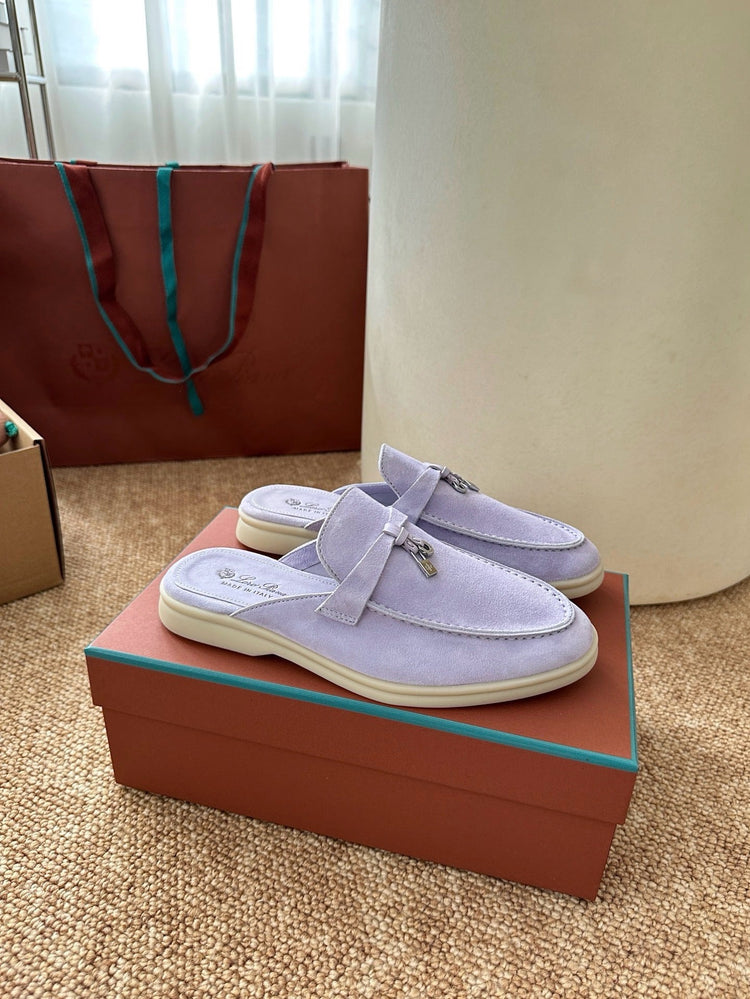 Women Loro Piana Summer Charms Walk Suede Mules - Lavender