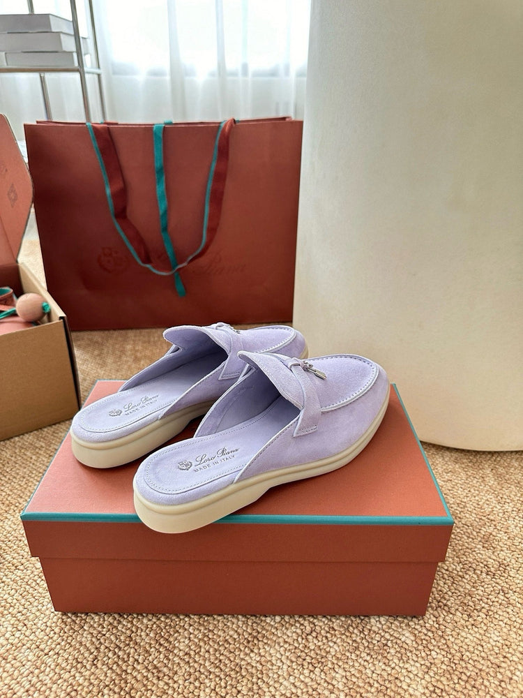 Women Loro Piana Summer Charms Walk Suede Mules - Lavender