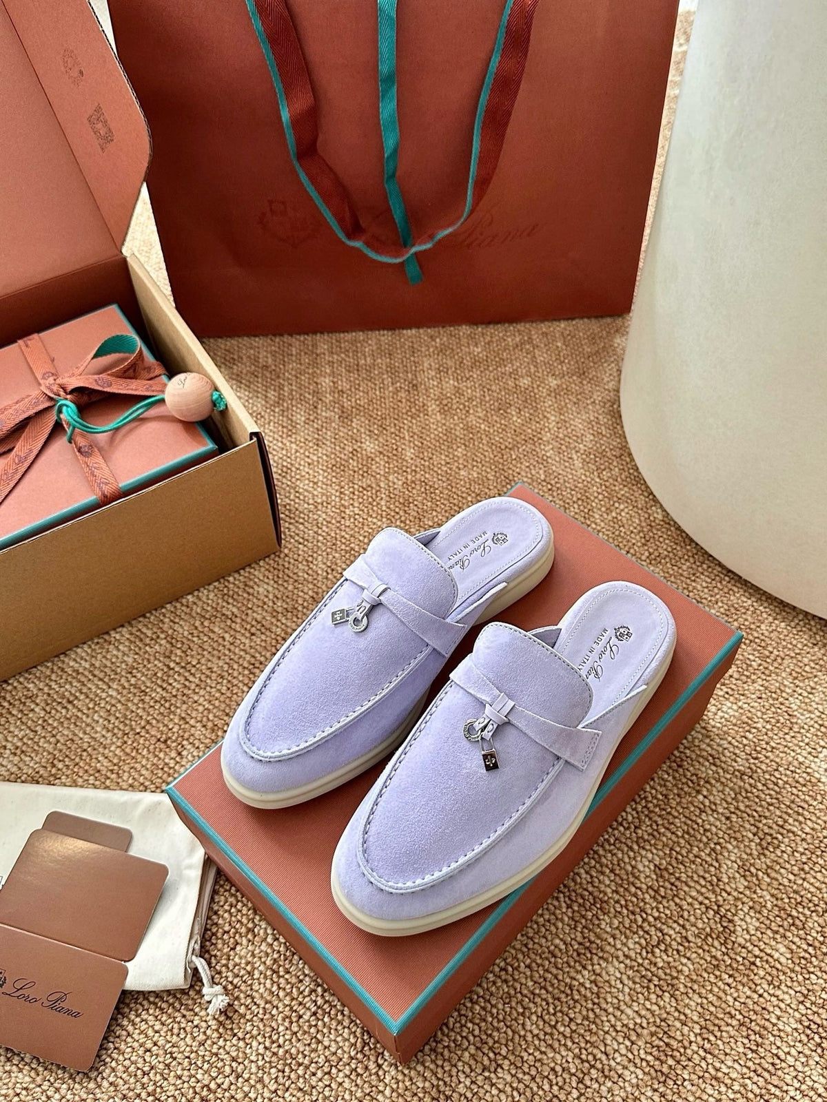 Women Loro Piana Summer Charms Walk Suede Mules - Lavender