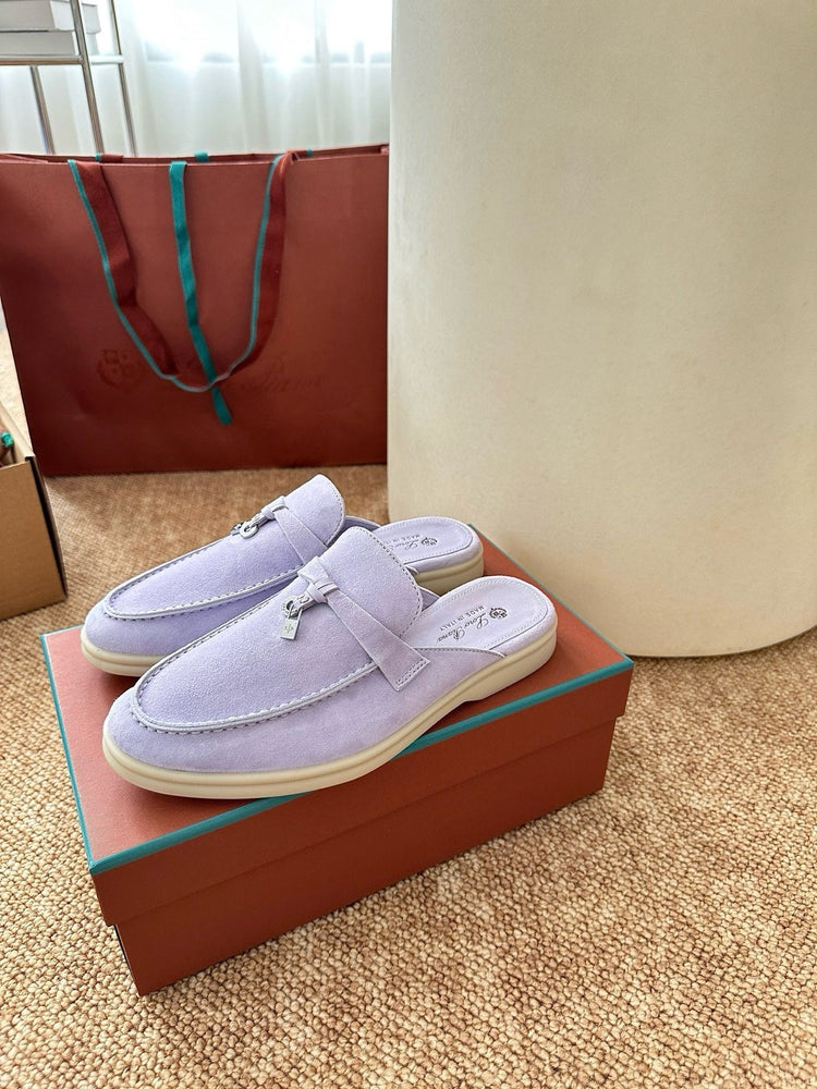 Women Loro Piana Summer Charms Walk Suede Mules - Lavender