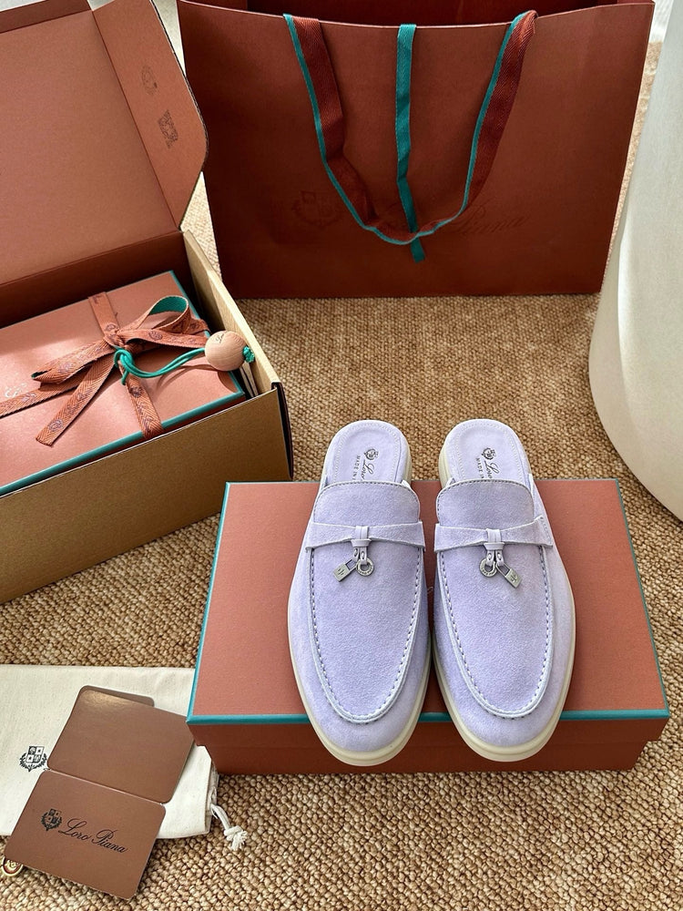 Women Loro Piana Summer Charms Walk Suede Mules - Lavender