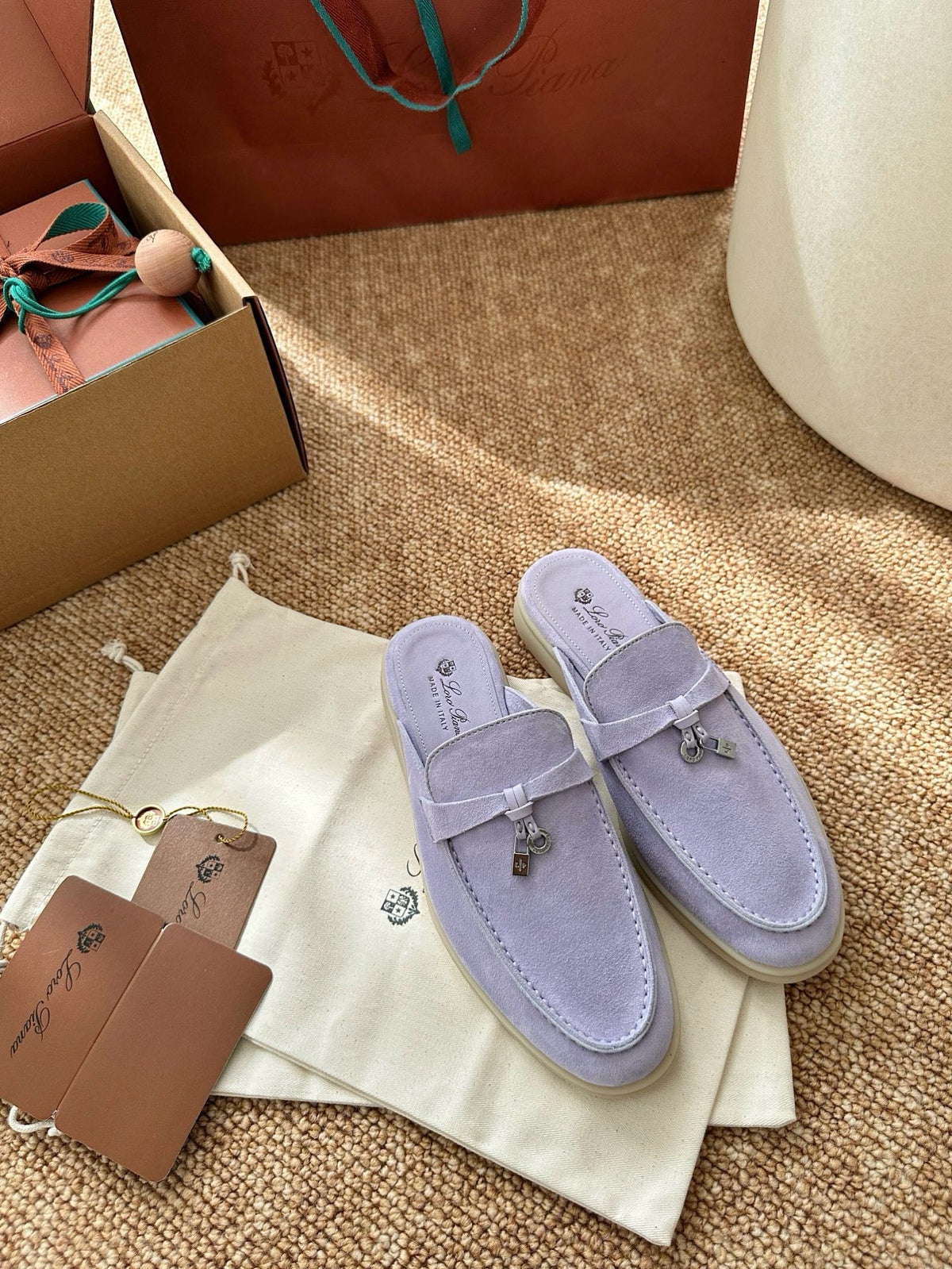 Women Loro Piana Summer Charms Walk Suede Mules - Lavender
