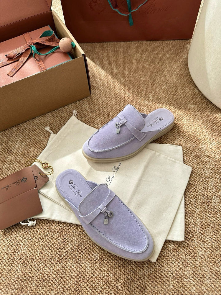 Women Loro Piana Summer Charms Walk Suede Mules - Lavender
