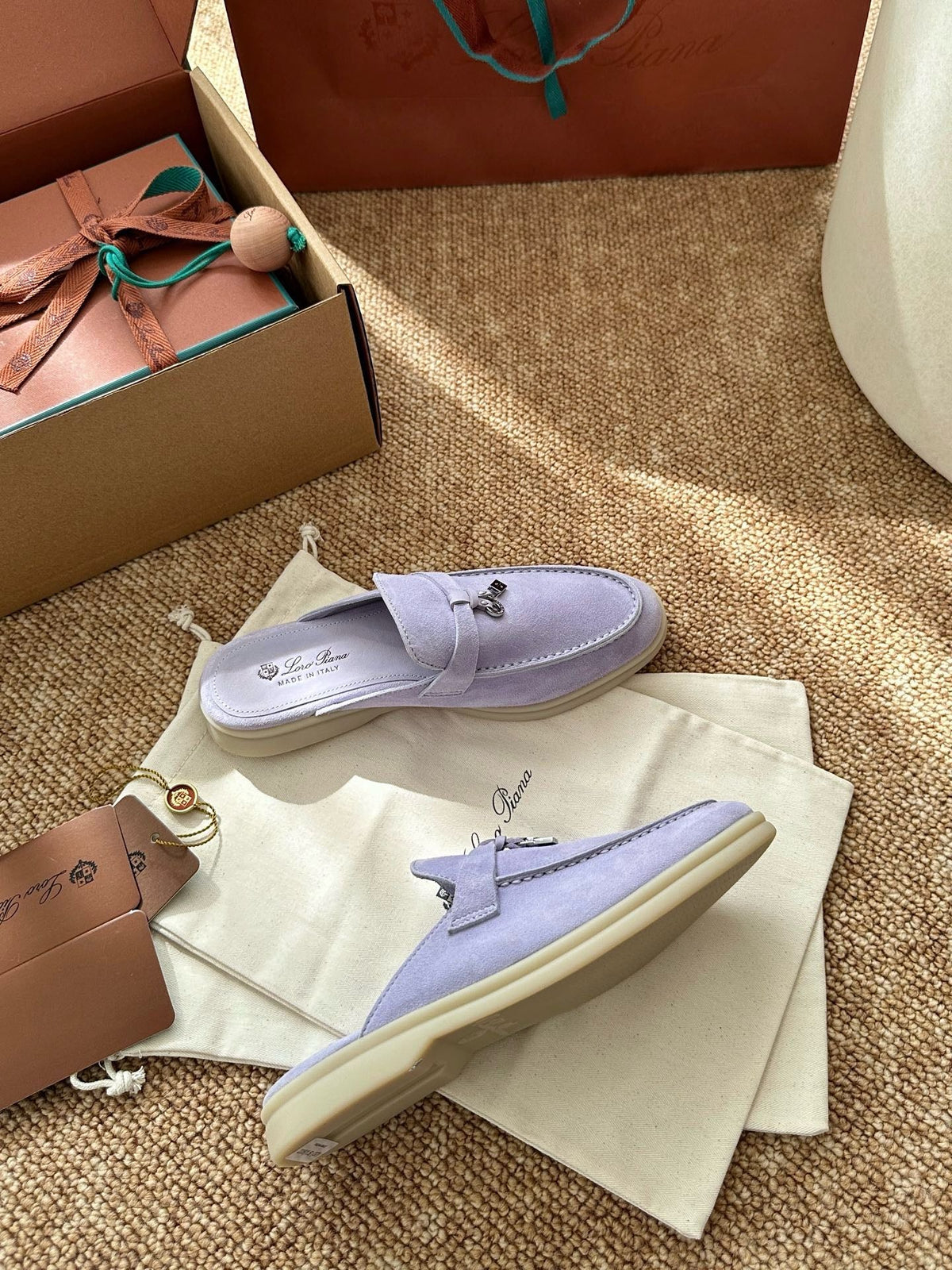 Women Loro Piana Summer Charms Walk Suede Mules - Lavender