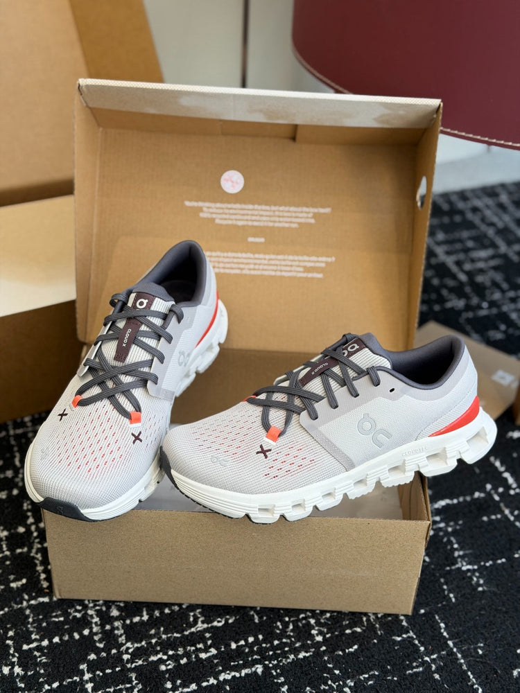 On Cloud X Light Grey Orange Mesh Cross Training Jogging Sneakers