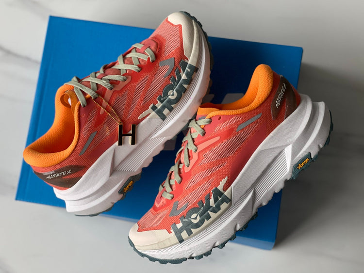 HOKA Mafate X Women Orange red | Light gray-green
