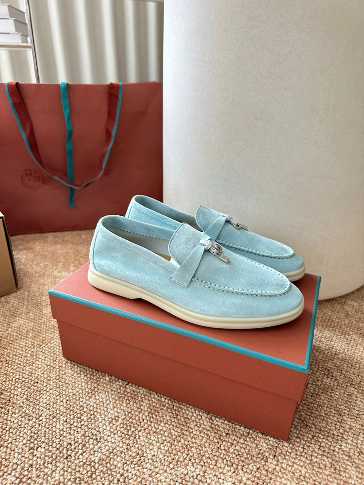Women Loro Piana Summer Charms Walk Suede Loafers - Sky Blue