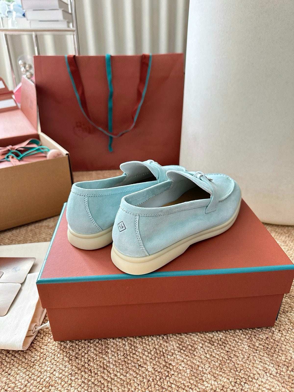 Women Loro Piana Summer Charms Walk Suede Loafers - Sky Blue