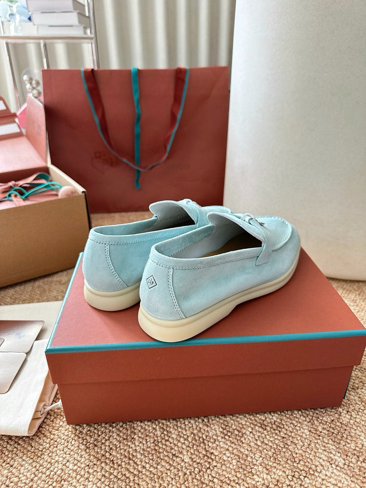 Women Loro Piana Summer Charms Walk Suede Loafers - Sky Blue