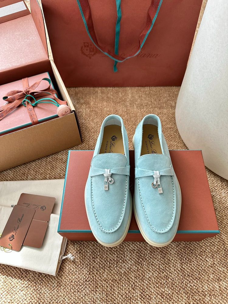 Women Loro Piana Summer Charms Walk Suede Loafers - Sky Blue