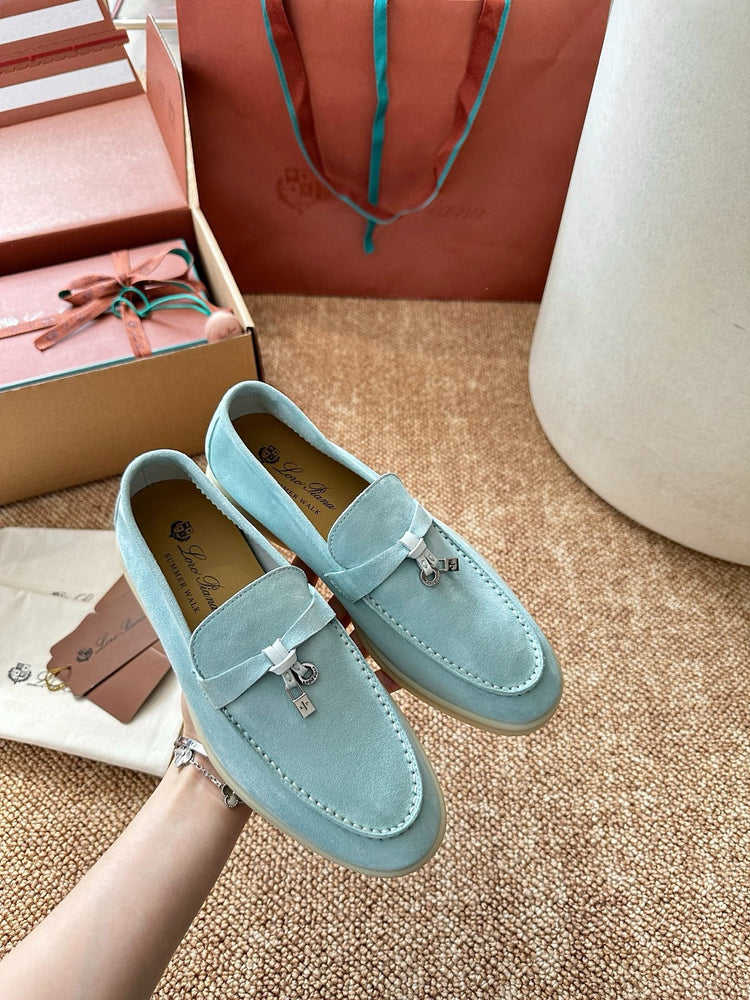 Women Loro Piana Summer Charms Walk Suede Loafers - Sky Blue