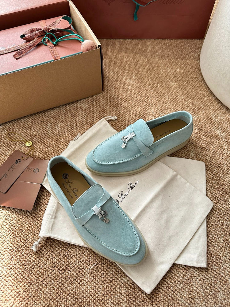 Women Loro Piana Summer Charms Walk Suede Loafers - Sky Blue