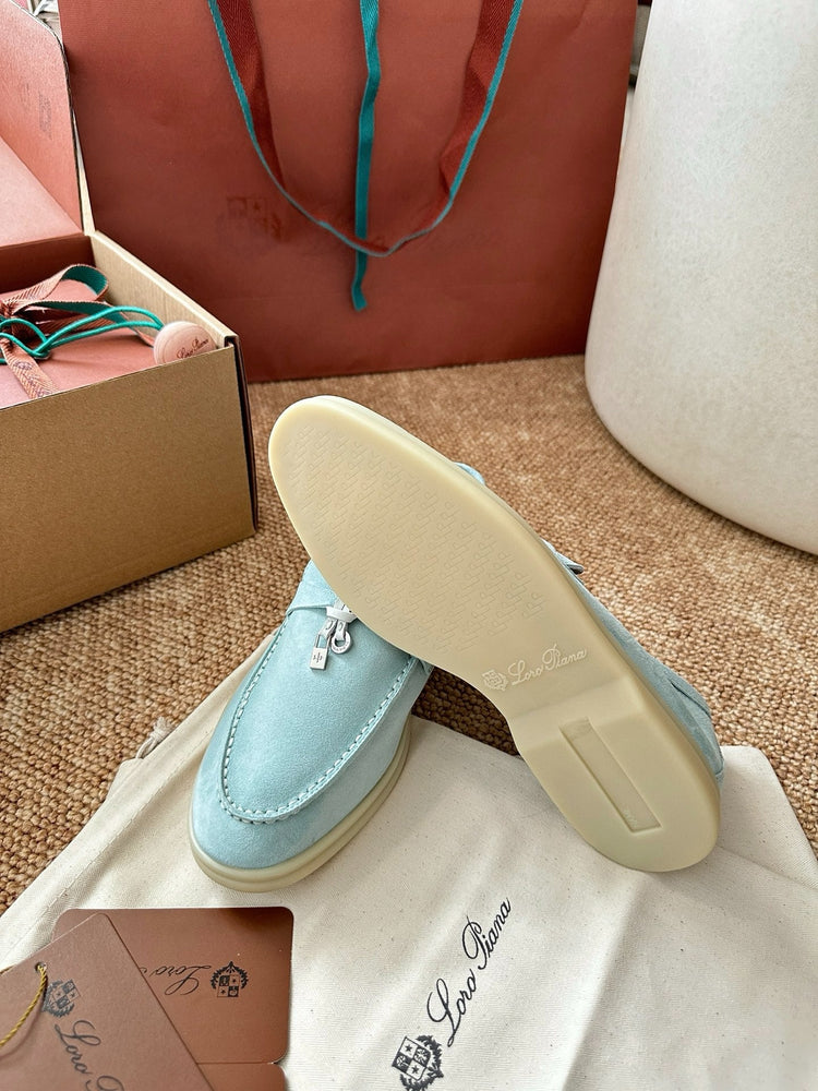 Women Loro Piana Summer Charms Walk Suede Loafers - Sky Blue