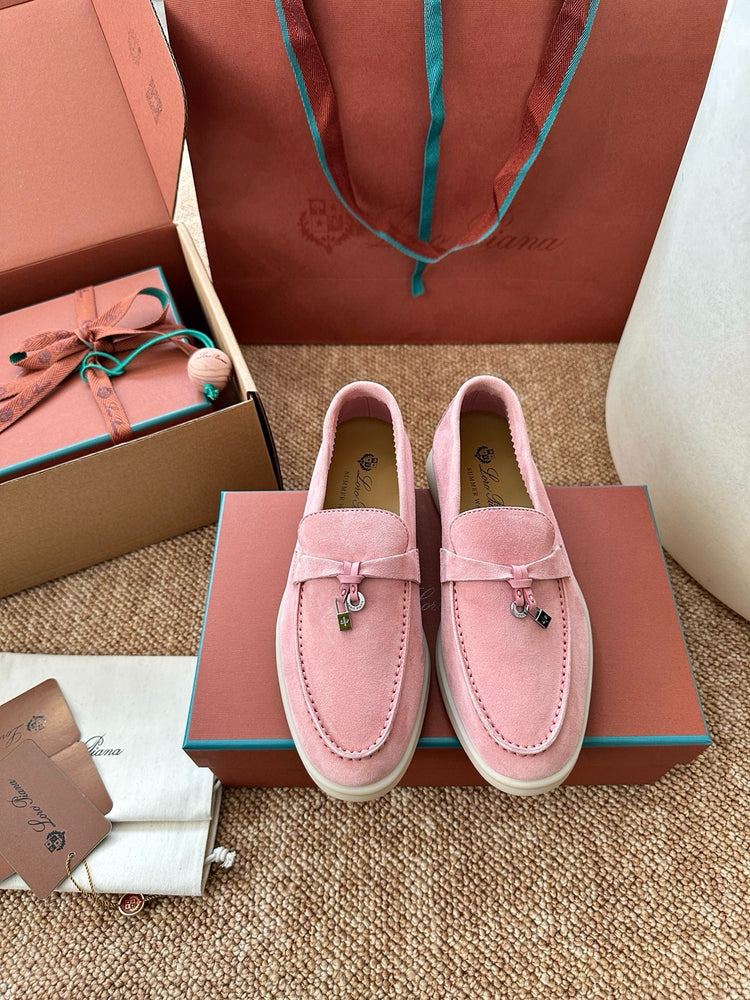 Women Pink Suede Slip-On Loafers, Loro Piana Style