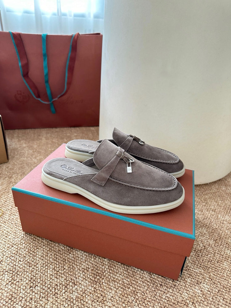 Women Loro Piana Summer Charms Walk Suede Mules - Grey