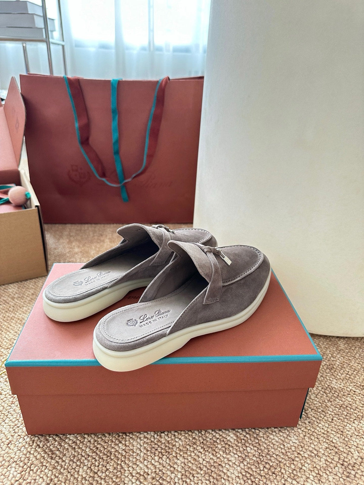 Women Loro Piana Summer Charms Walk Suede Mules - Grey