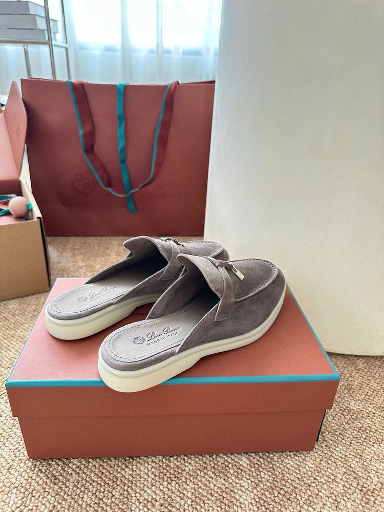 Women Loro Piana Summer Charms Walk Suede Mules - Grey