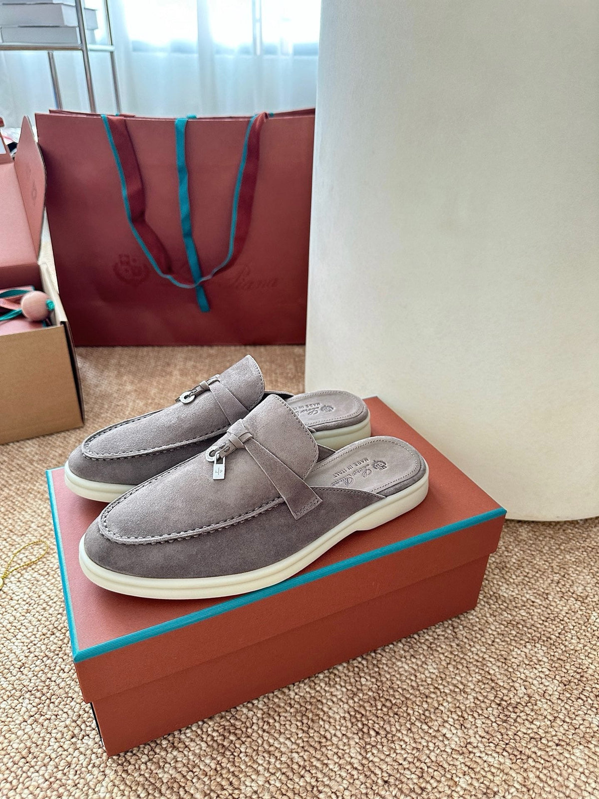 Women Loro Piana Summer Charms Walk Suede Mules - Grey