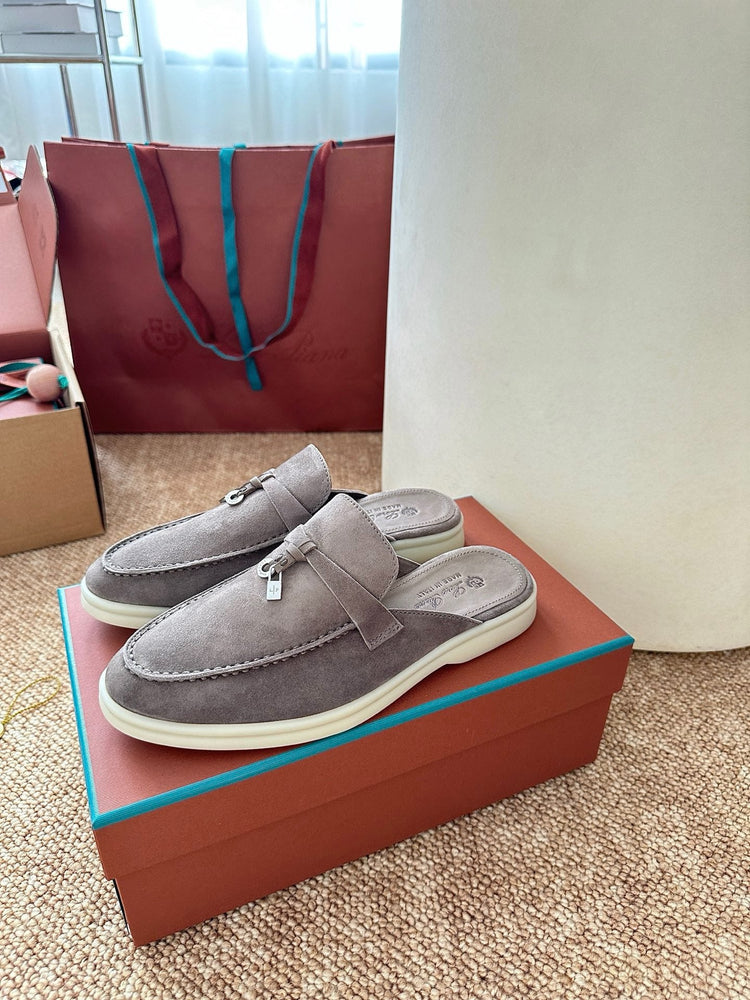 Women Loro Piana Summer Charms Walk Suede Mules - Grey